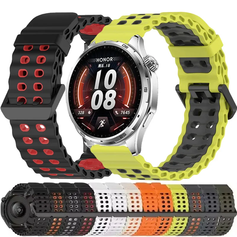 22mm Breathable Silicone Strap For Honor Watch 6Plus Two-Tone Band For Honor Watch Magic 2 46MM/4 5Pro/5 Ultra/GS 5 4 3 3i/GSPro