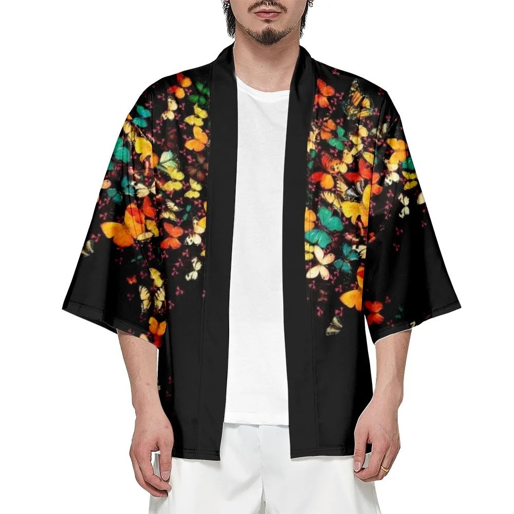Fashion Colorful Butterfly Print Loose Japanese Cardigan Men Beach Kimono Cosplay Tops Women Yukata Clothing Plus Size 6XL 5XL