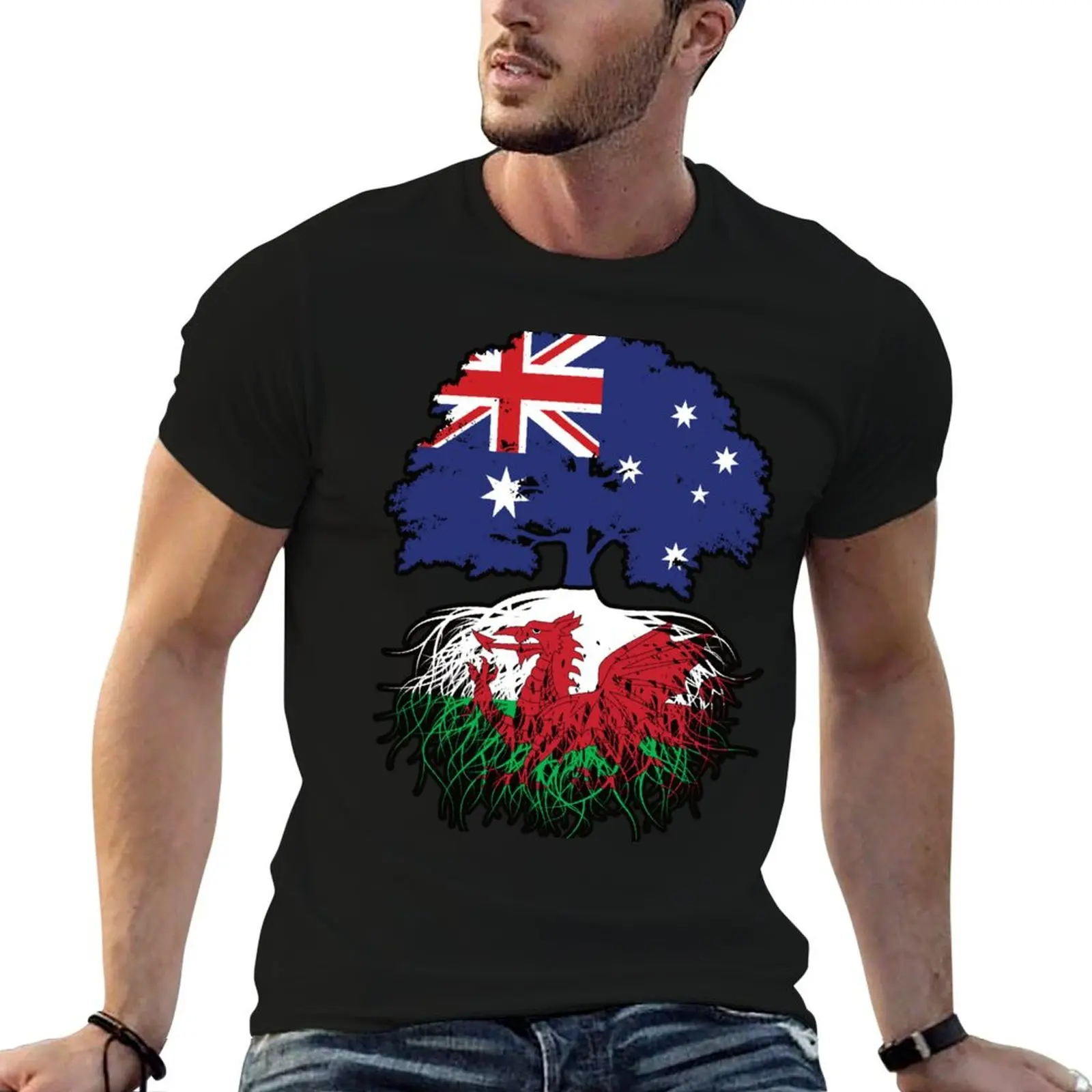 Wales Welsh Australian Australia Tree Roots Flag T-Shirt anime t shirts custom shirt men t shirt