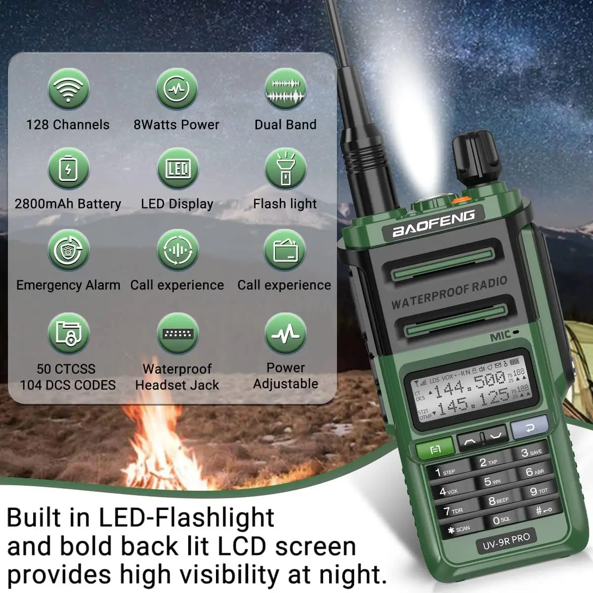 Baofeng Radio 8W Uv-9R Pro V2 Ip68 Waterproof Noaa Long Range Communication Radio For Camping Two-Way Radio