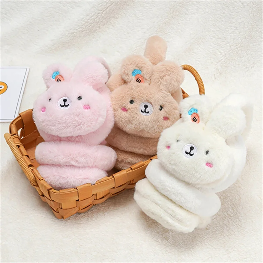 Winter Warm Plush Earmuffs for Women Children Ear Protectors Fluffy Soft Cashmere Cartoon Cute Animal Adjustable Folding Earlaps