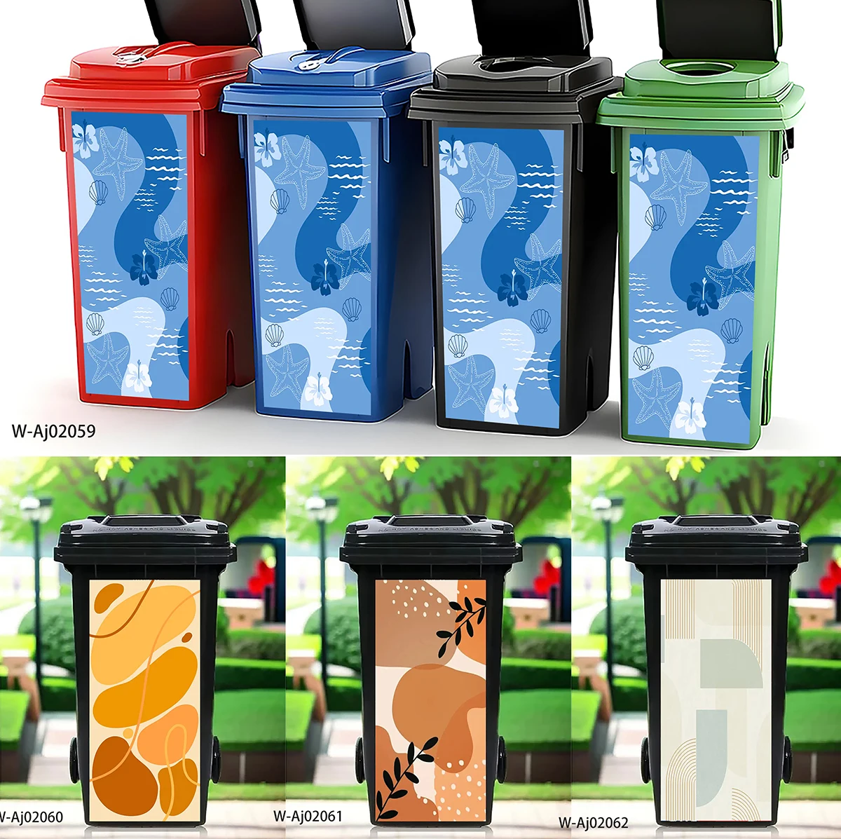 Coastal Starfish Abstract Wheelie Bin Stickers Waterproof Self Adhesive Dustbin Wrap Outdoor Garden Cabinet Door Decor Decals