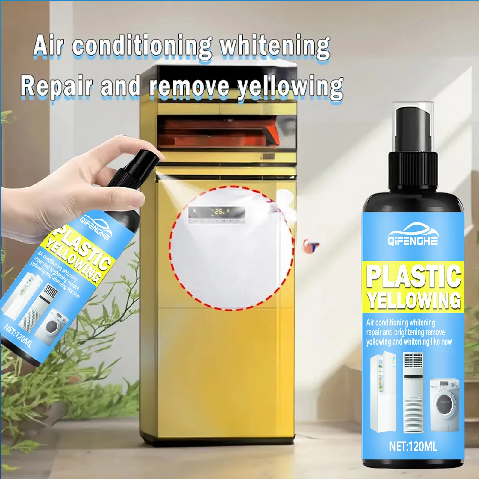 Plastic Yellowing Remover Spray - Fast-Acting Formula Restores AC Units, Car Headlights, Panels & Plastic Surfaces - Long-Lastin