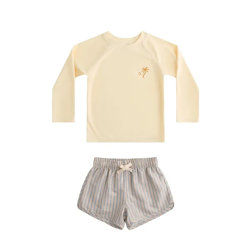 Boys Board Shorts Swimsuit Set Long Sleeve Quick Dry  Beach Pant Kids Swimwear Holiday Bathing Suit Seaside Vacation