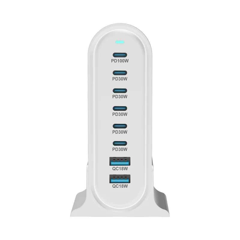 [GaN Tech] 286W 8 portas USB PD Carregador 2USB-A + 6USB-C PD QC Estação de carregamento de mesa de carregamento rápido Plugue UE Plugue EUA para telefone