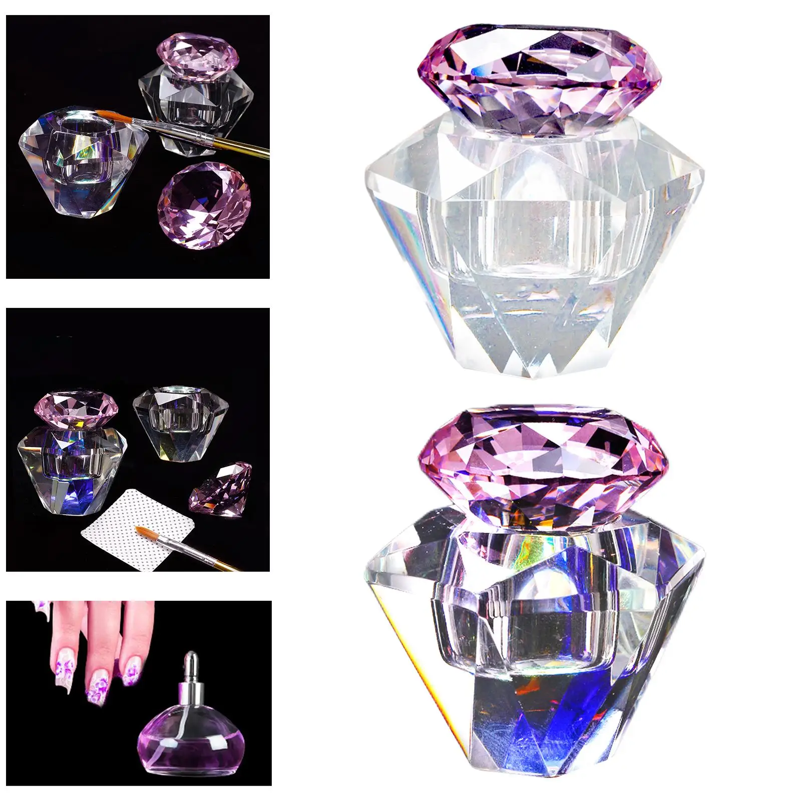 Taza de cristal para decoración de uñas con tapas, equipo, herramientas para decoración de uñas, soporte de cuenco de moda para sujetar polvo líquido acrílico