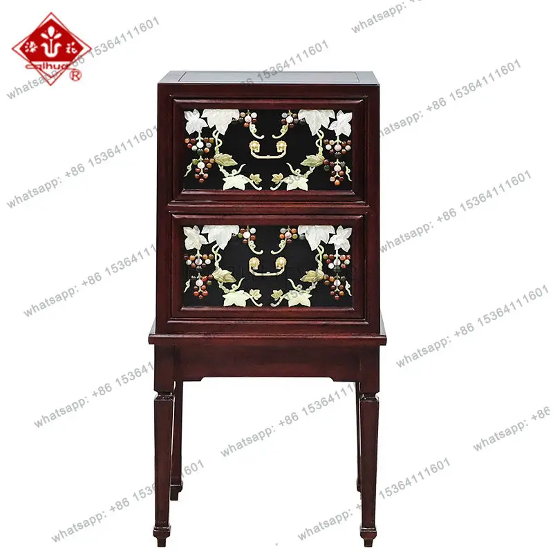 Lacquered Oriental Aesthetic Home Furniture Entrance Side Cabinet Elm Embedded Jade Multifunctional Cabinet