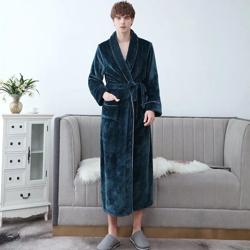 New Arrival Flannel Thickening Velvet Couple Bathrobe Autumn Winter Men\'S Long Section Coral Fleece Nightgown Female Sleepwear