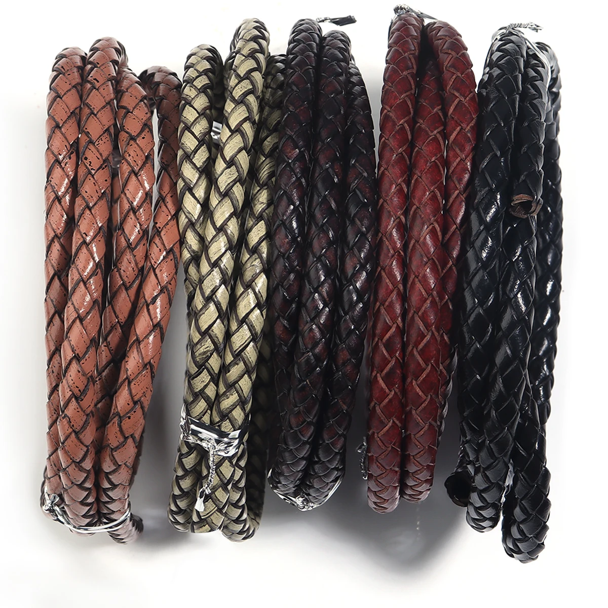 1m/Stück 6mm Vintage Geflochtenes Lederband Rundes Geflochtenes Lederseil für Schmuckherstellung DIY Mode Armband Halskette