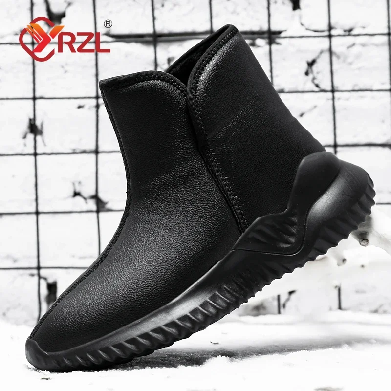 YRZL Mens Winter Black Boots 2024 Warm Plush Mens Boots Non-slip Lightweight Cotton Boots Comfortable Winter Shoes Men