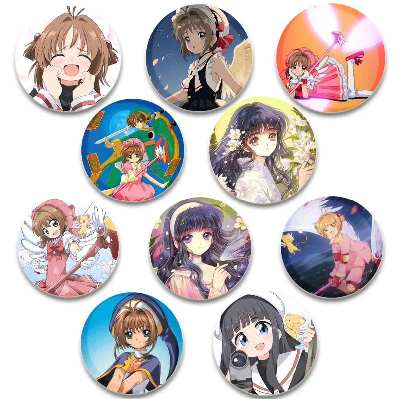 Hot Anime Character KINOMOTO SAKURA Cute Cartoon Handmade Tinplate Brooches Round Display Brooches Jewelry Gift Accessory