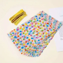 50pcs Rainbow Polka Dot Cellophane Gift Bags with Ribbons - Multipurpose Treat Wrap for Cookies, Sweets, Party Favors, and Gif