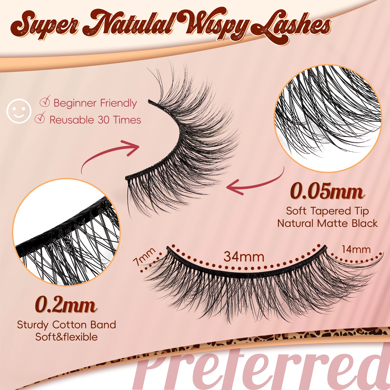 VYRILA Wispy Lashes 0.05mm PBT Fiber Natural Lashes 0.2mm Superfine Band Cat Eye False Eyelashes 5 Pairs Fluffy Strip Lashes