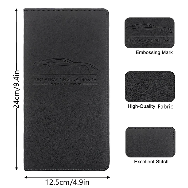 Car Registration and Insurance Holder, Premium Pu Leather Vehicle Glove Box Organizer - for Driver License, Cards & Essential Do