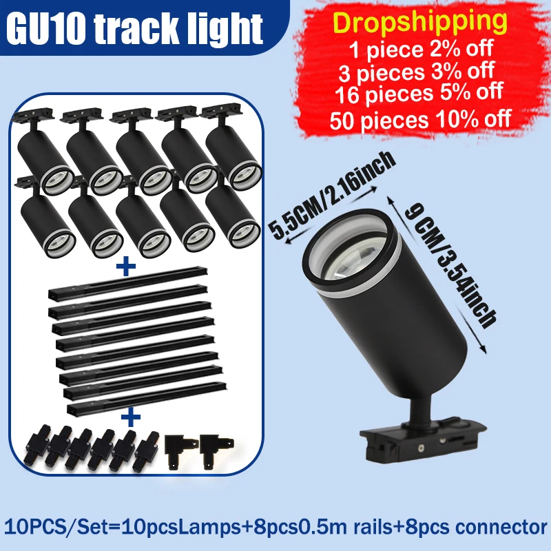 

GU10 Track Light Kit Track Lighting Wall Lamp Rail Spot Lights Led Spotlight Fixture Clothing Store Shop Home Kitchen Tracks