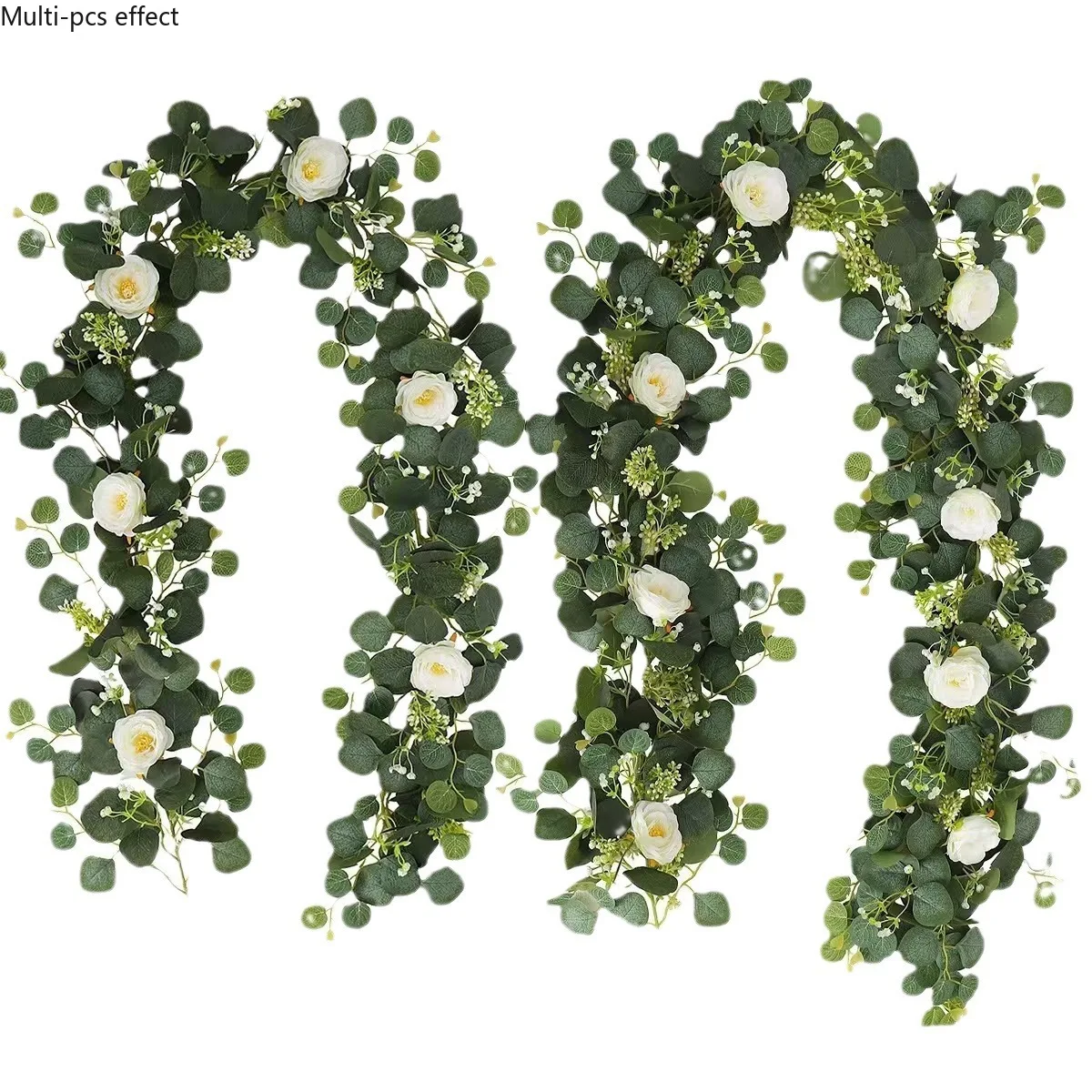 1Pc Artificial Eucalyptus Flower Garland with Fake Rose Flower Vine  Greenery Garland for Wedding Table Backdrop Party