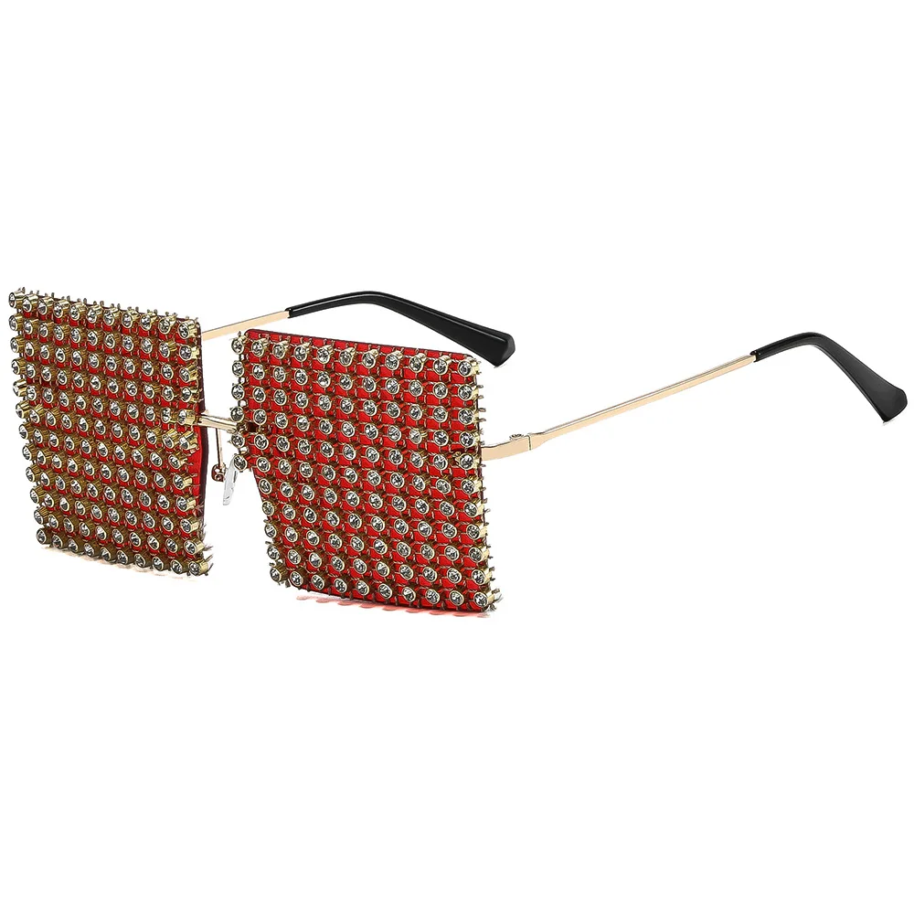 Full Rhinestone Covered Square Sunglasses for Women Luxury Bling Rimless Statement Shades UV400 for Nightclub Party Festival