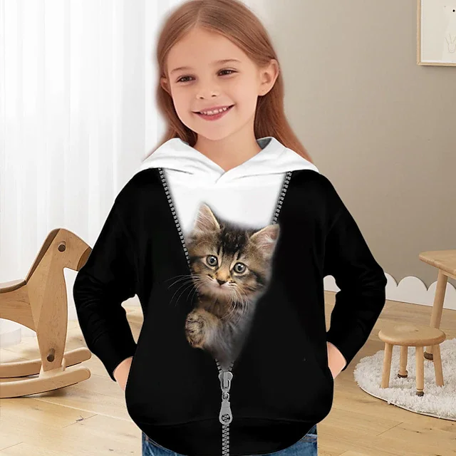 

Children Hoodies 3D Print Animals Cat Graphic Sweatshirts Boys Girls Unisex Hooded Sweatshirt kids Fashion Oversized Sweatshirt