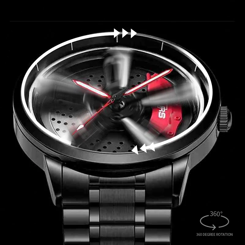 Sports 3D Spinning Mens Watches Car Rim Hub Wheel Watches Waterproof Quartz Car Wristwatch Watch Unique Design Relogio Masculino