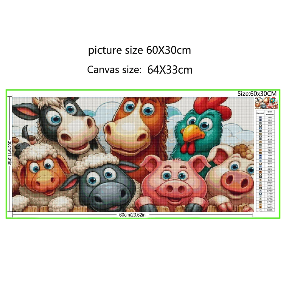 Cute Cow Pig Horse Family Large Diamond Painting New 2025 Full Square/Round Diamond Embroidery Cartoon Animal Diy Handmade Gift