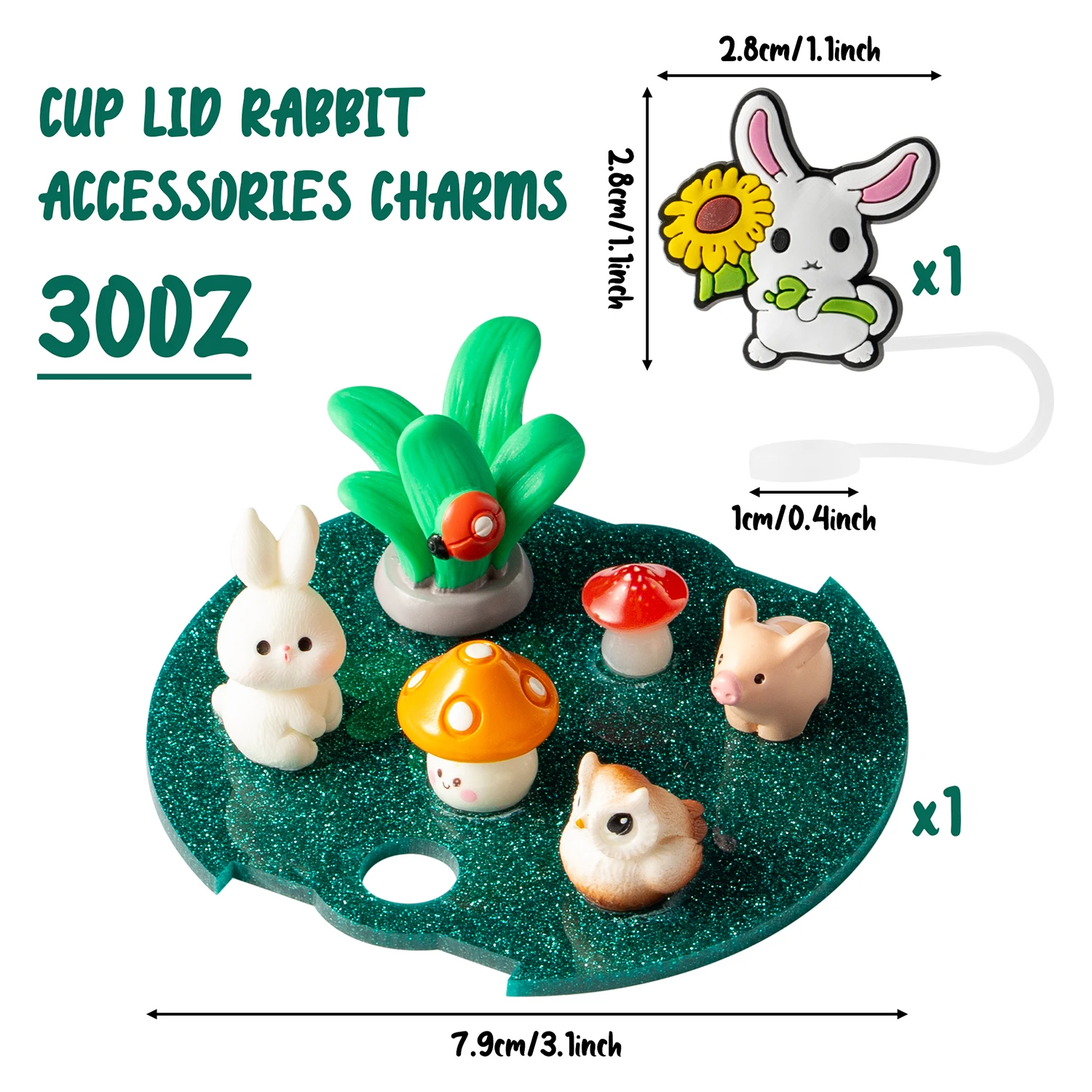 2pcs Cup Lid Rabbit Accessories Charms Fit For Stanley Cups H2.0 Accessories 30oz 40oz With Silicone Straw Cover Cap For Tumbler