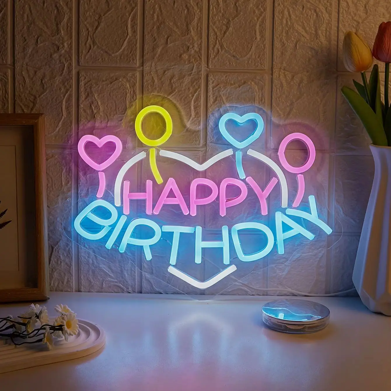 Chi-buy LED Neon Happy Birthday USB Powered Neon Signs Decor Lamp Signs Birthday Gift Wall Art For Bedroom Room Bar Shop