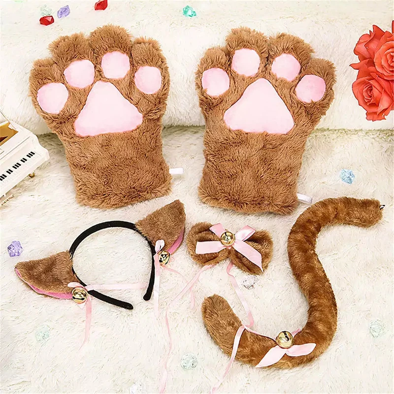 Anime Cosplay Costume Accessory Hairwear Hairbands With Cat Ears  Fantasy Set Maid Lolita Plush Glove Tail Paw Ear for Purim