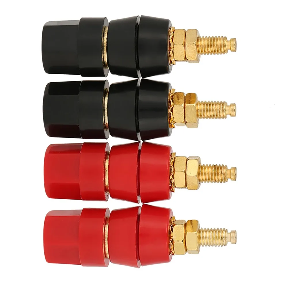 

4 Pcs Black and Red Binding Post 4mm Gold-Plated Plug Connector Hexagonal Panel Mount Speaker Terminal Audio Speaker