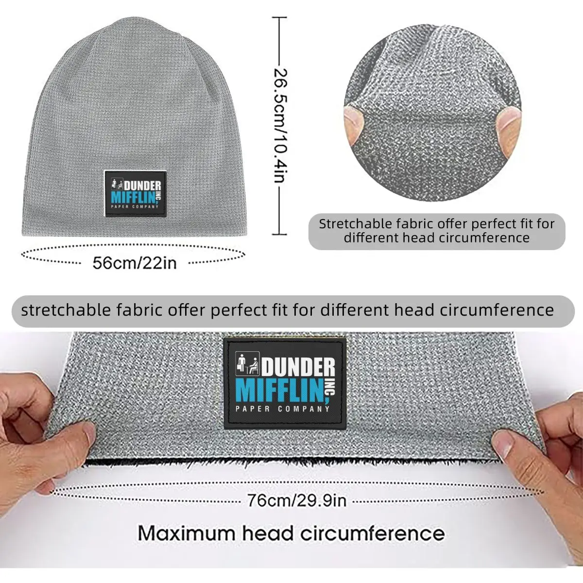 Dunder Mifflin Paper Company Essential Waffle Knit Fleece Lined Beanie with PU Leather Patch Unisex Warm Winter Soft Cap