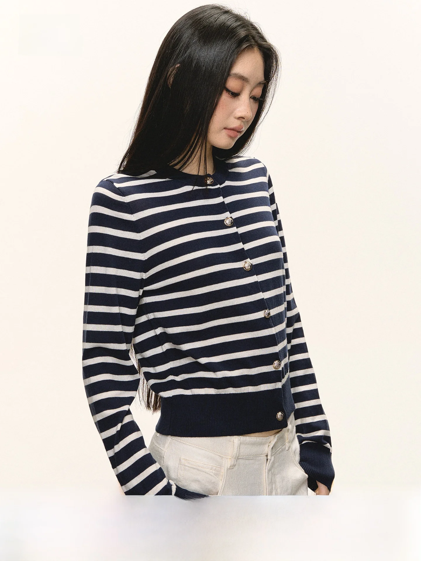 

ANNA ANEAE Women's ort Knitwear Top Striped Base Layer Outerwear Slimming Blue Spring Autumn New Sle Commute Sle