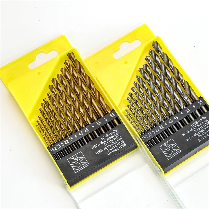 13pcs 1.5-6.5mm Twist Drill Bit Set HSS Titanium Coated Round Shank Punch Hole Tool Core Woodworking Tools Hard Metal Drill Bits