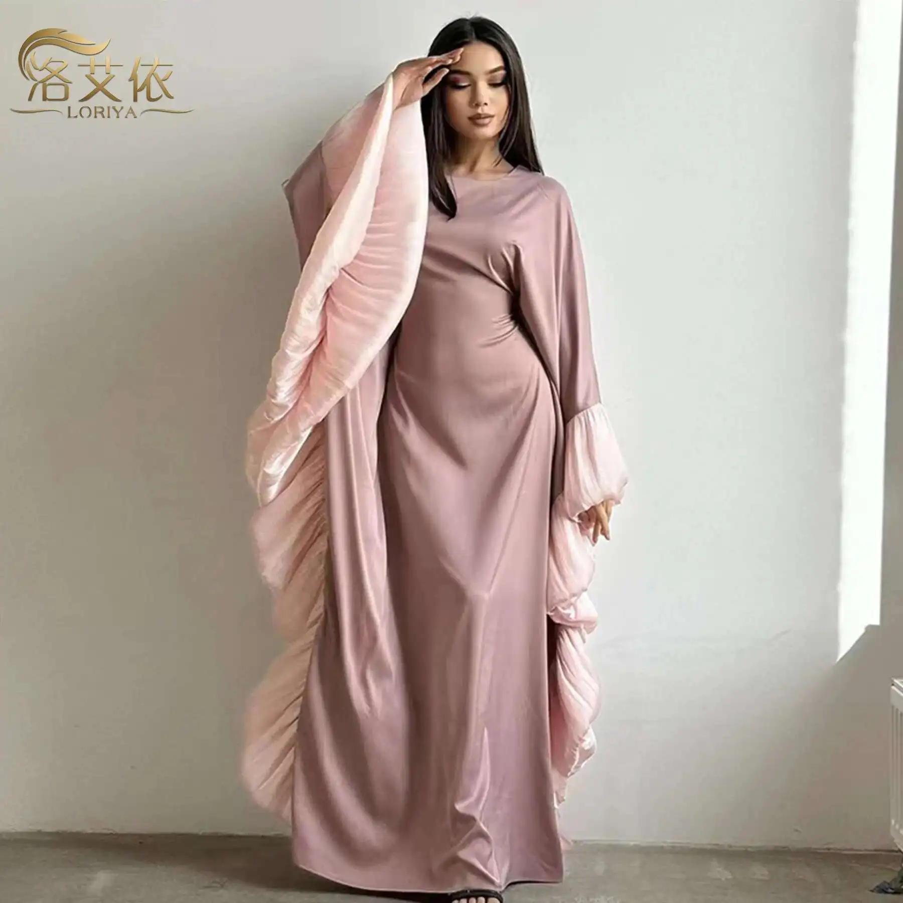 

2025loriya Dubai Heavy Industries Spliced Lace Sleeve Robe Lr951 Muslim Long Dress Robe Abaya Ramadan Dubai Luxury Islam Elegant
