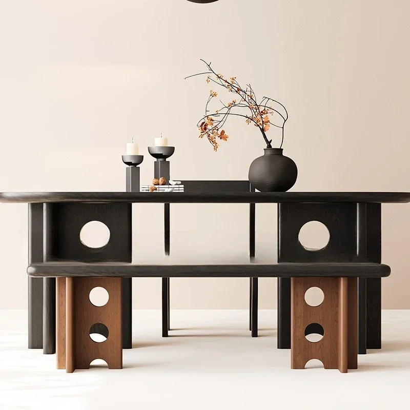 Medieval style original solid wood dining table modern household small apartment rectangular dining table retro art