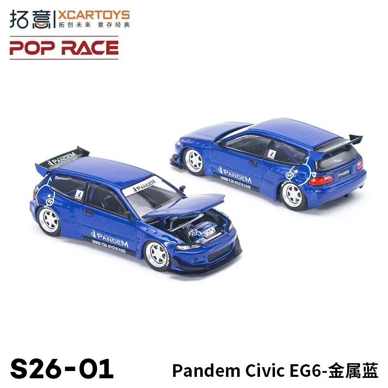 Xcartoys x POP RACE 1:64 Pandem Civic EG6 Blue Diecast Model Car