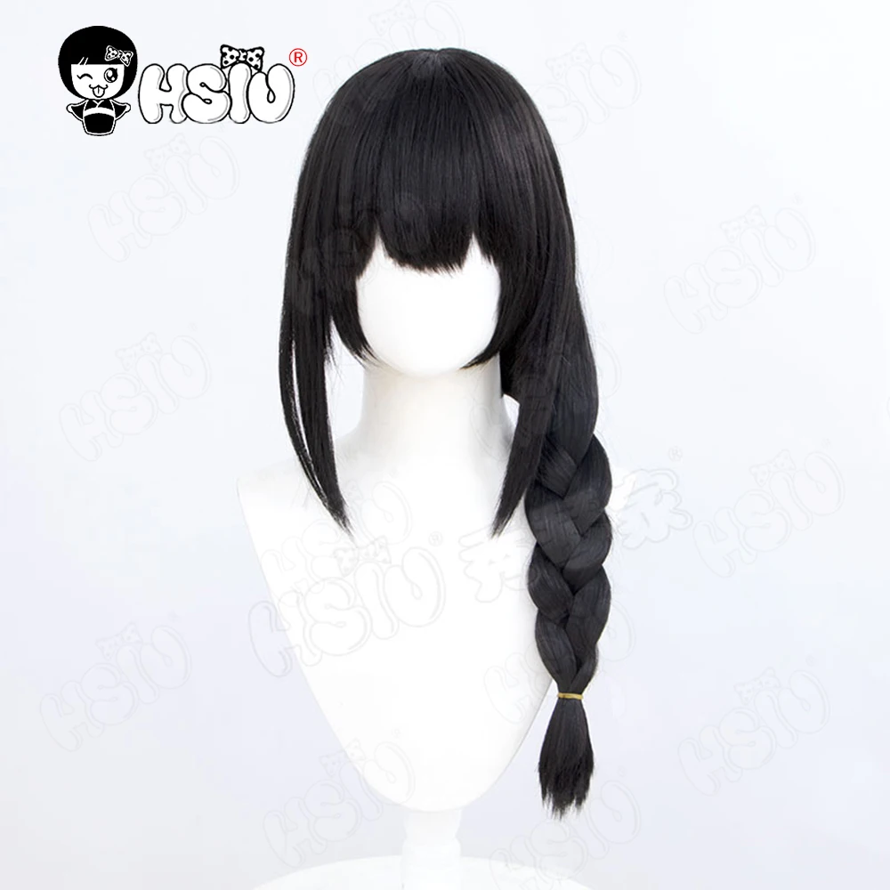 Nayuta Wig Cosplay HSIU 60CM rambut palsu sintetis tahan panas rambut panjang kepang hitam Wig + Wig cap Anime gergaji pria Wig cosplay