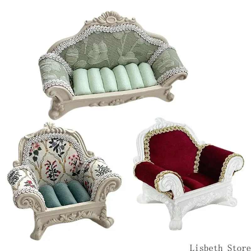 

124A Soft Fabric Earring Ring Organizers with Resin Base Decorative Chair for Figurine