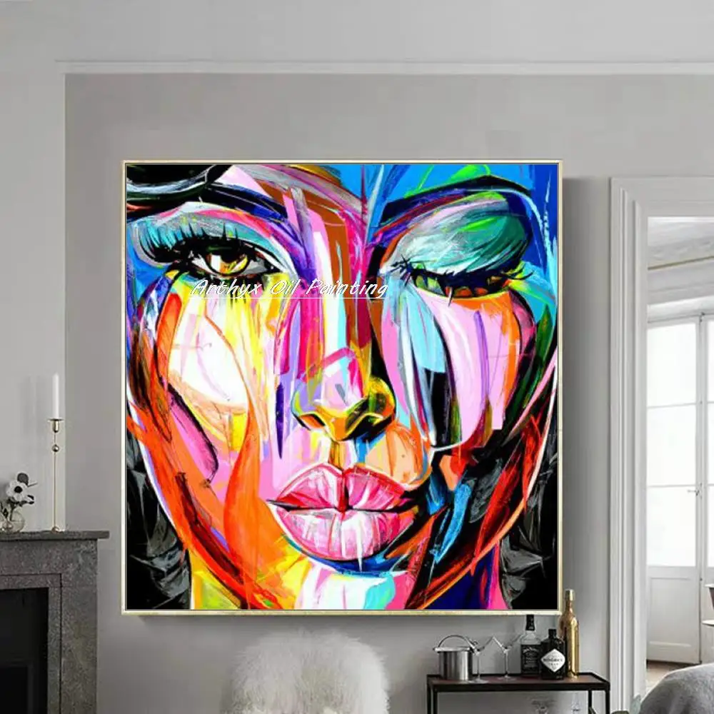 Arthyx Handpainted Palette Knife Face Oil Painting On Canvas Modern Abstract Figure Wall Art Pictures For Living Room Home Decor