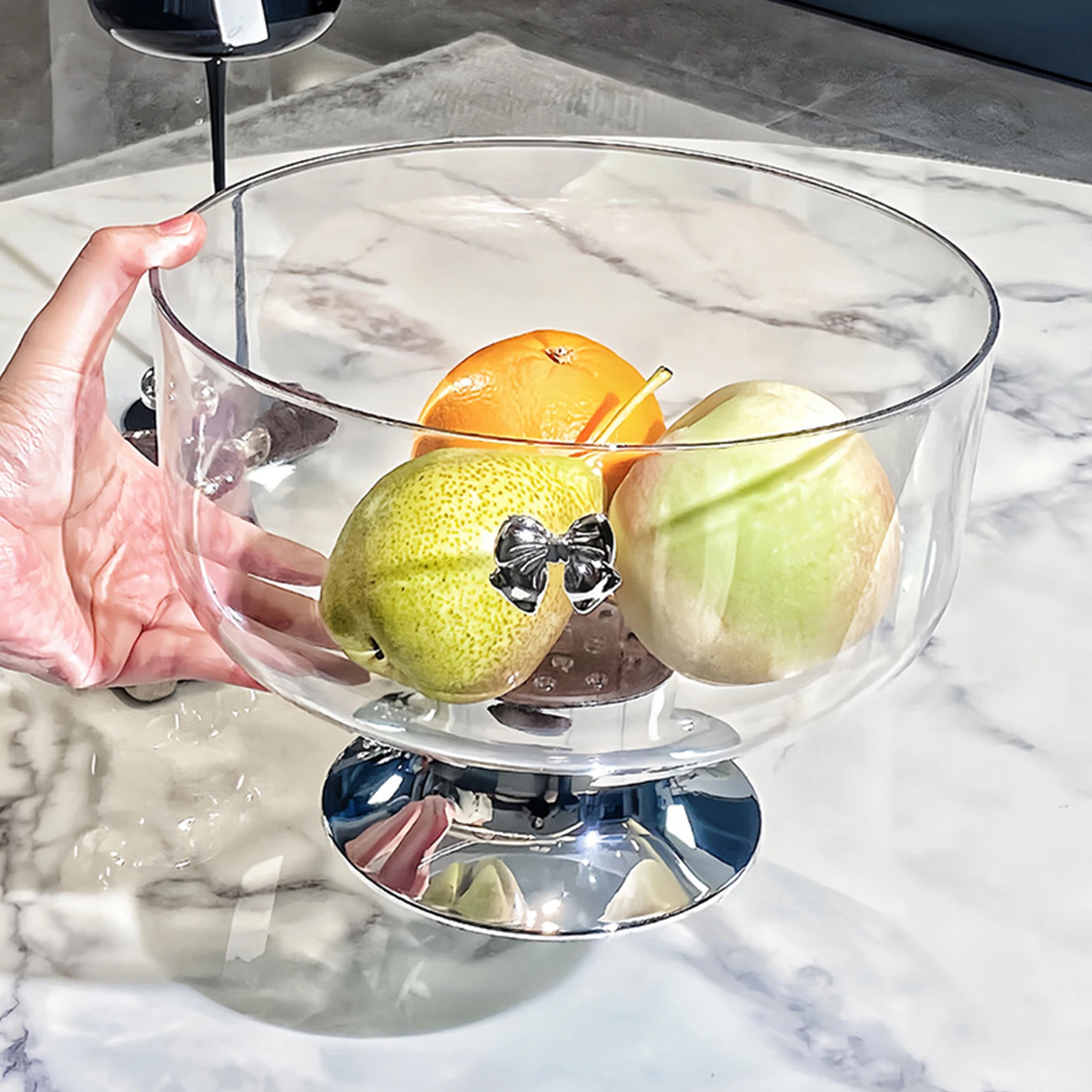 

High-Stem Fruit Bowl 20Cm Clear Acrylic Pedestal Dessert Display Stand For Home Kitchen Party Decor Large Trifle Bowl