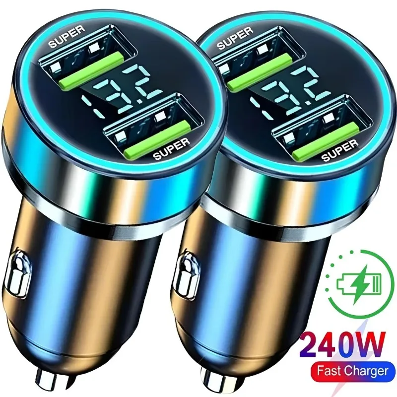 240W Car Super Fast Charger Dual USB Ports for IPhone 16/15/14 Samsung Phone Quick Charging Adapter Automotive Chargers