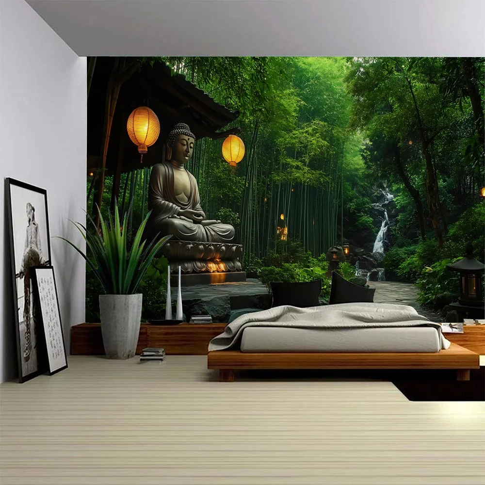 Buddha Tapestry Color Dreamy Forest Home Wall Hanging Living Room Bedroom Dormitory Decoration Aesthetic Background Poster