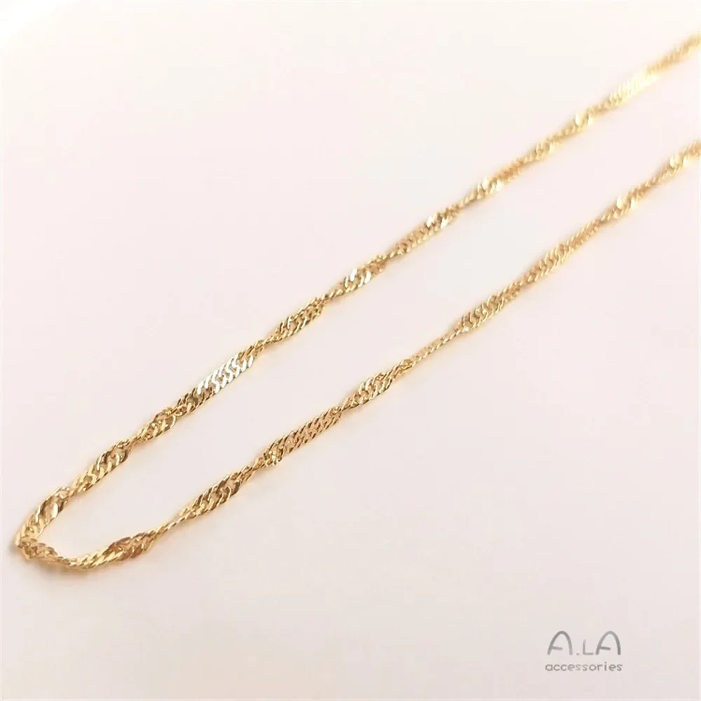 14K łańcuszek pozłacany torba prawdziwe złoto łańcuszek na falę wodną DIY ręczny wisiorek naszyjnik słuchawki luźny łańcuch materiał