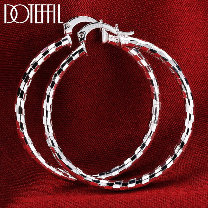 DOTEFFIL 925 Sterling Silver Square 40mm Circle Hoop Earrings For Women Lady Best Gift Fashion Charm Engagement Wedding Jewelry