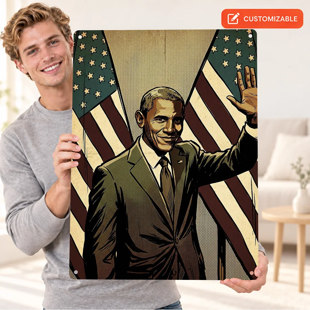 Barack Obama Vintage Style Textured Metal Poster Bold Design Home Office Wall Art Personalized Aluminum Sign Housewarming Gift