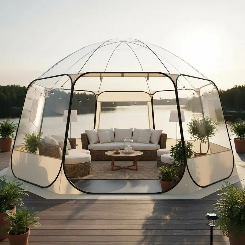 Pop-up-Blasenzelt, 458 x 432 x 230 cm, transparentes Campingzelt, Garten-Kuppelzelt mit Fenstern, Sportzelt, 540 °   Panoramablick, für 12–15 Personen, Terrasse, Hinterhof