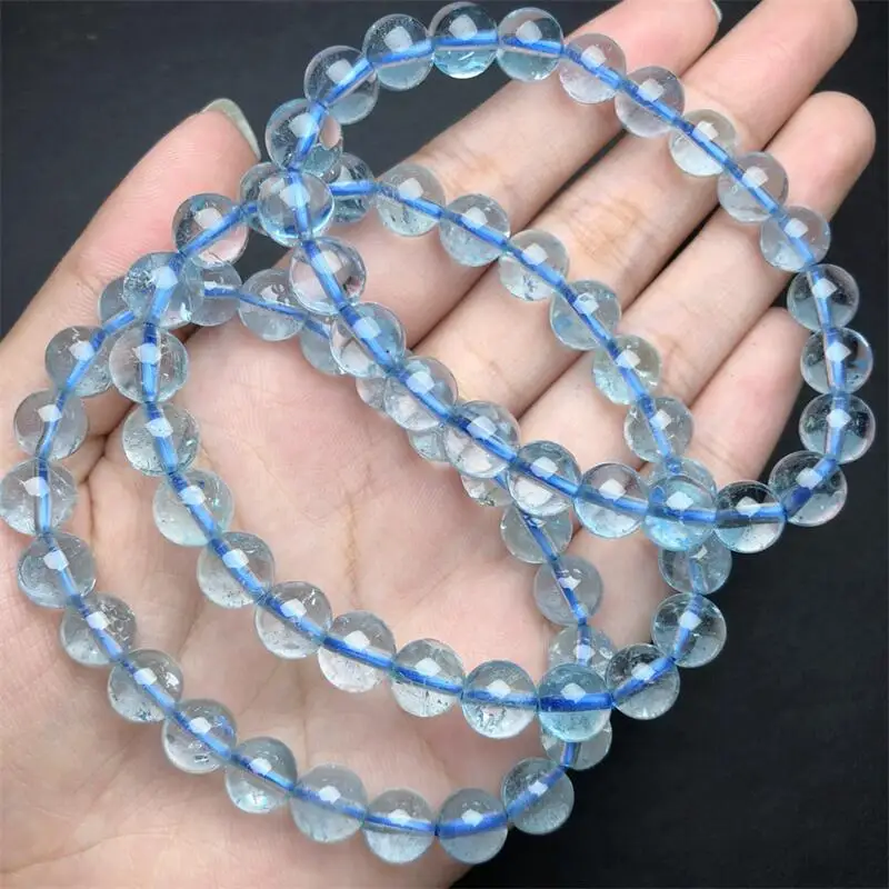 8MM Natural Blue Topaz Bracelet Handmade Crystal Quartz Jewelry Stretch Bangle Children Birthday Gift 1pcs