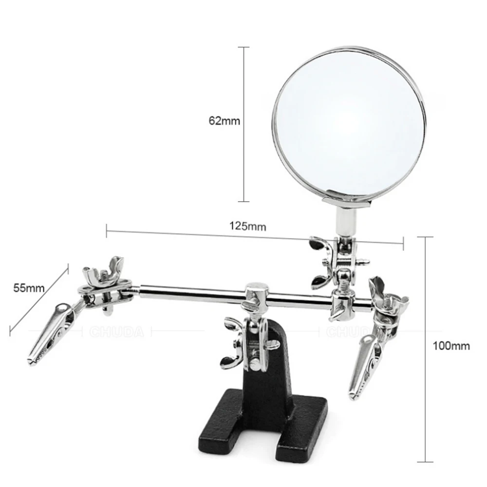 Auxiliary Clip Adjustable Desktop Magnifier 5X Loupe Glass Lens for Circuit Board Inspection Welding Soldering Stand Repair Tool