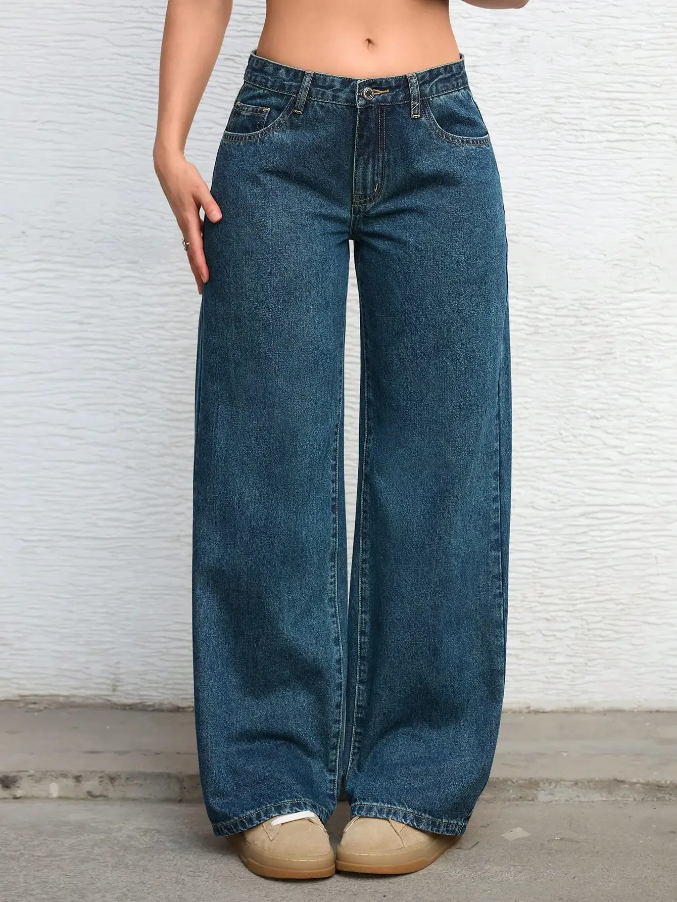 

Women's Wide Leg Loose Fit High Waist Distressed Denim Jeans