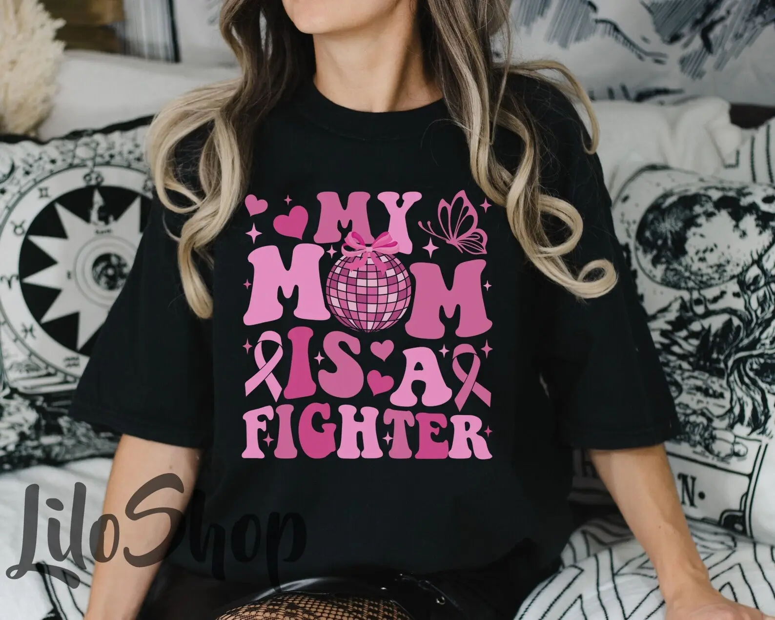 My Mom Is A Fighter T Shirt Family Breast Cancer Pink October Ribbon S