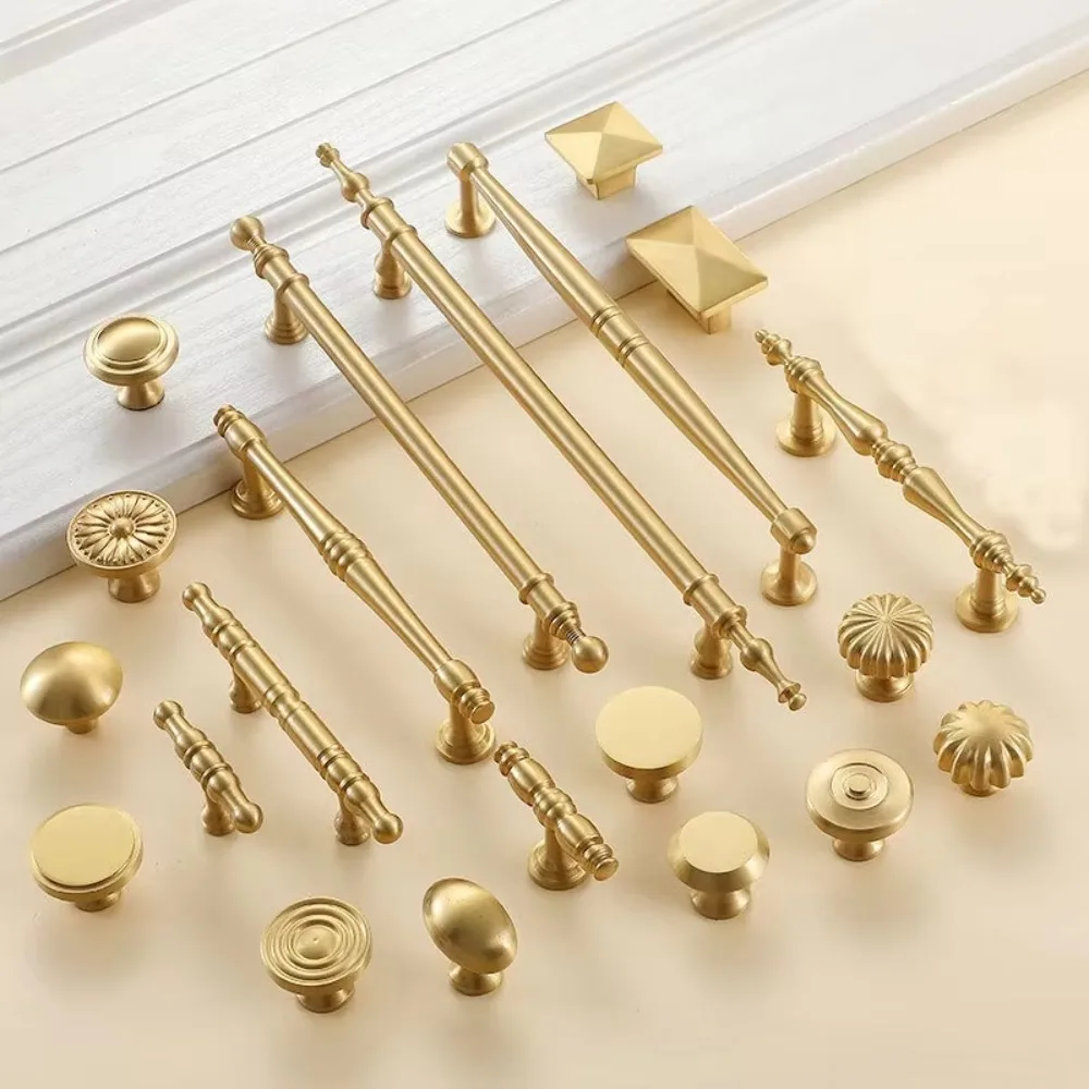 

European Solid Brass Furniture Handles Golden Handles for Cabinets and Drawers Luxury Wardrobes Dresser Shoe Cabinets Pulls