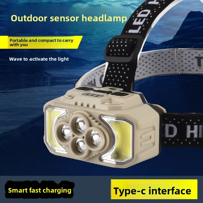 Induction LED Headlamp, Wearable Night Fishing Mini COB High-Brightness Outdoor Small Headlamp, Type-C Rechargeable Cross-Border